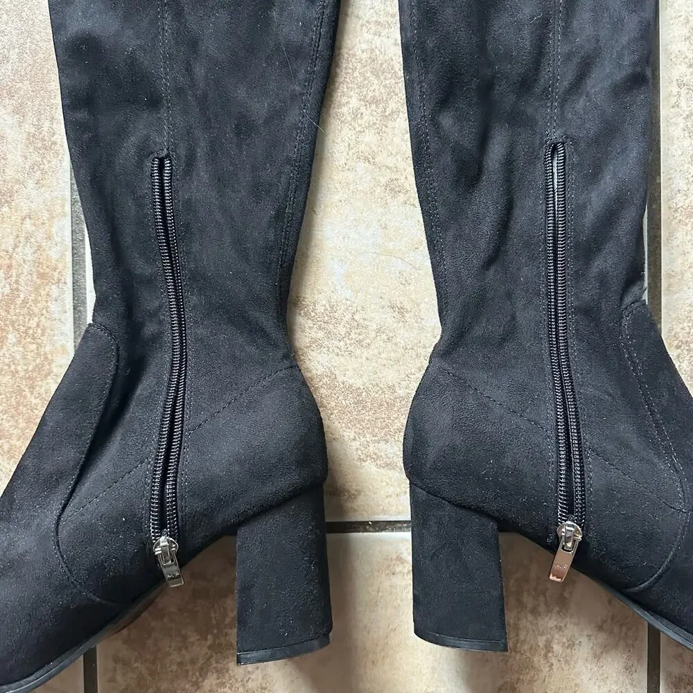 Marc Fisher Over the Knee Block Heeled Black Suede Stretch Boots Size‎ 8